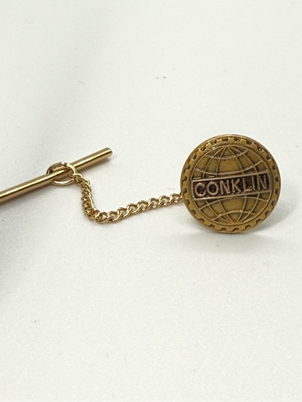 Vintage Conklin Gold Tone Tie Tack Chain Back Lapel Pin